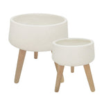 Sagebrook Home Set of 2 11/15" Terrazzo Planter W/ Wood Legs, White