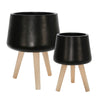 Sagebrook Home 15019-01 11"/15" Planter with Wood Legs, Matte Black, Set of 2
