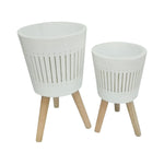 Sagebrook Home Set of 2 10/12" Planter W/ Wood Legs, White