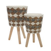Sagebrook Home 15020-03 10"/12" Diamond Planter with Wood Legs, Brown, Set of 2