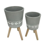 Sagebrook Home 15020-04 10"/12" Diamond Planter with Wood Legs, Gray, Set of 2