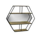 Sagebrook Home Metal 24`` Hexagon Wall Shelf W/ Mirror, Brown