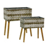 Sagebrook Home Set of 2 Metal Aztec Planter On Stand 16/18``, Brown Kd