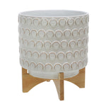 Sagebrook Home 15033-01 11" Ceramic Planter On Wooden Stand, Ivory