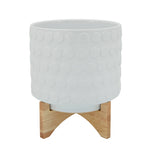Sagebrook Home 15033-04 11" Ceramic Planter On Wooden Stand, White