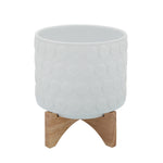 Sagebrook Home 15033-05 8" Ceramic Planter On Wooden Stand, White