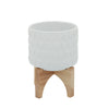 Sagebrook Home 15033-06 5" Ceramic Planter On Wooden Stand, White