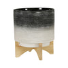 Sagebrook Home Ceramic 15034-01 11" Planter On Wooden Stand, Gray