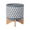 Sagebrook Home 15035-01 11" Ceramic Aztec Planter On Wooden Stand, Gray