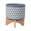 Sagebrook Home 15035-02 8" Ceramic Aztec Planter On Wooden Stand, Gray