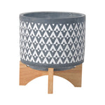 Sagebrook Home 15035-02 8" Ceramic Aztec Planter On Wooden Stand, Gray