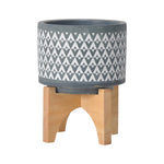 Sagebrook Home 15035-03 5" Ceramic Aztec Planter On Wooden Stand, Gray