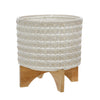 Sagebrook Home 15056-01 11" Ceramic Dotted Planter with Wood Stand, Ivory