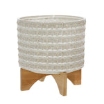 Sagebrook Home 15056-01 11" Ceramic Dotted Planter with Wood Stand, Ivory