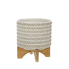 Sagebrook Home Ceramic 8" Dotted Planter W/Wood Stand, Ivory