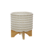 Sagebrook Home Ceramic 8" Dotted Planter W/Wood Stand, Ivory