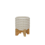 Sagebrook Home Ceramic 6`` Dotted Planter W/Wood Stand, Ivory