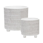 Sagebrook Home Set of 2 Tribal Look Footed Planter 6/8", Ivory