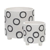 Sagebrook Home Set of 2 Footed Planter W/ Circles 6/8", Ivory