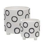 Sagebrook Home Set of 2 Footed Planter W/ Circles 6/8", Ivory