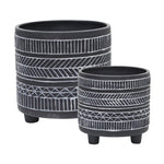 Sagebrook Home 15063-05 6"/8" Tribal Look Footed Planter, Black, Set of 2