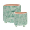 Sagebrook Home Set of 2  Checkered Footed Planter 6/8", Green