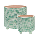 Sagebrook Home Set of 2  Checkered Footed Planter 6/8", Green