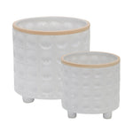 Sagebrook Home Set of 2  Dimpled Footed Planter 6/8", White