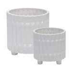 Sagebrook Home 15064-02 6"/8" Ceramic Fluted Planter with Feet, White, Set of 2