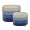 Sagebrook Home 15064-04 10"/12" Ceramic Footed Planter, Blue Mix, Set of 2