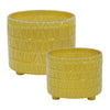 Sagebrook Home 15064-07 10"/12" Ceramic Footed Etched Planter, Yellow, Set of 2