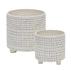 Sagebrook Home 15064-08 6"/8" Ceramic Footed Planter with Dots, Ivory, Set of 2