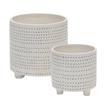 Sagebrook Home 15064-08 6"/8" Ceramic Footed Planter with Dots, Ivory, Set of 2