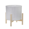Sagebrook Home 15065-01 12" Ceramic Chevron Planter with Wood Stand, White