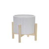 Sagebrook Home 8" Ceramic Chevron Planter W/ Wood Stand, White