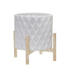 Sagebrook Home 15066-01 12" Ceramic Diamond Planter with Wood Stand, White