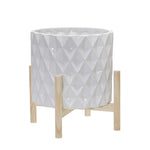 Sagebrook Home 15066-01 12" Ceramic Diamond Planter with Wood Stand, White