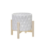 Sagebrook Home 15066-02 8" Ceramic Diamond Planter with Wood Stand, White