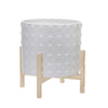 Sagebrook Home 15067-01 12" Ceramic Dotted Planter with Wood Stand, White