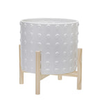 Sagebrook Home 15067-01 12" Ceramic Dotted Planter with Wood Stand, White
