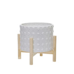 Sagebrook Home 15067-02 8" Ceramic Dotted Planter with Wood Stand, White
