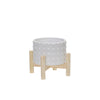 Sagebrook Home 15067-03 6" Ceramic Dotted Planter with Wood Stand, White