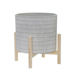 Sagebrook Home 12" Ceramic Tribal Planter W/ Wood Stand, Beige