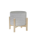 Sagebrook Home 8" Ceramic Tribal Planter W/ Wood Stand, Beige