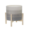 Sagebrook Home 12" Ceramic Planter W/ Wood Stand, Beige Mix