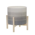 Sagebrook Home 12" Ceramic Planter W/ Wood Stand, Beige Mix