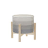 Sagebrook Home 8" Ceramic Planter W/ Wood Stand, Beige Mix
