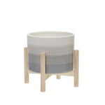 Sagebrook Home 8" Ceramic Planter W/ Wood Stand, Beige Mix