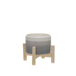 Sagebrook Home 6" Ceramic Planter W/ Wood Stand, Beige Mix