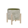 Sagebrook Home 15071-02 8" Ceramic Planter with Wood Stand, Green Mix